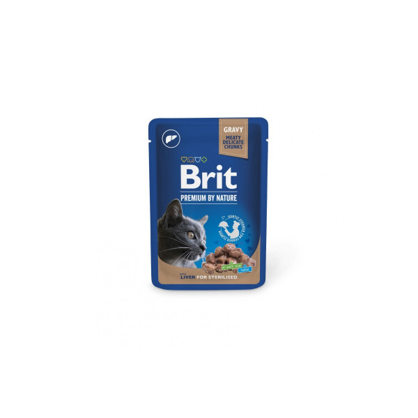 Вологий корм Brit Premium Cat pouch для стерилізованих котів, печінка, 100 г