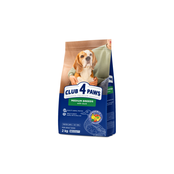 Корм Club 4 Paws для собак середніх порід качка 2 кг