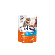 Вологий корм Club 4 Paws (Клуб 4 лапи) Premium, для дорослих котів, із лососем у желе, 100 г