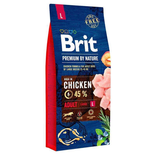 Сухий корм для дорослих собак великих порід Brit Premium Dog Adult L з куркою, 15 кг