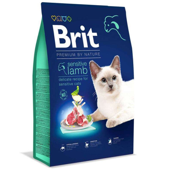 Brit Premium by Nature Cat Sensitive Сухий корм для котів з чутливим травленням 8 кг (ягня)