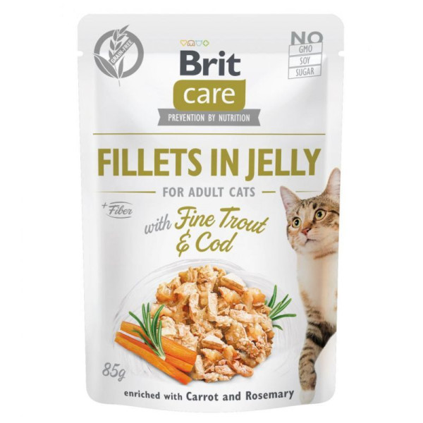 Вологий корм Brit Care Cat pouch, для кішок, філе тріски і форелі в желе, 85 г