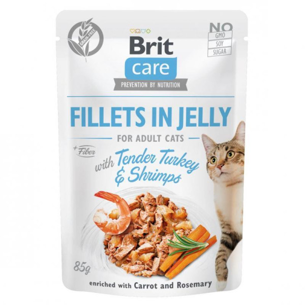 Вологий корм Brit Care Cat pouch, для кішок, філе індички з креветками в желе, 85 г