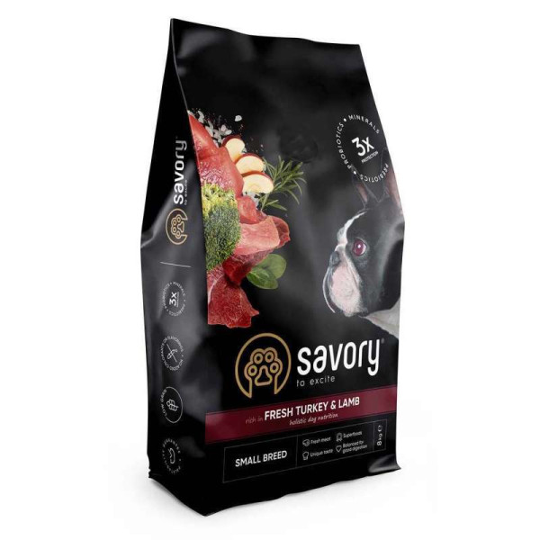 Savory Small Breed rich in Fresh Turkey & Lamb Сухий корм для дорослих собак дрібних порід 8 кг (індичка, ягня)