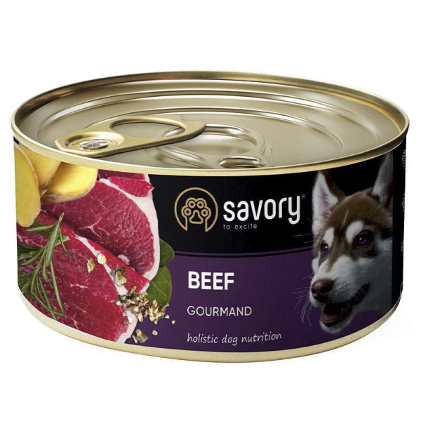 Вологий корм для дорослих собак Savory, з яловичиною, 200 г