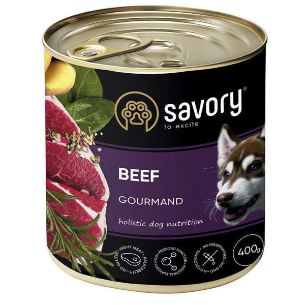 Вологий корм для дорослих собак Savory Dog Gourmand, з яловичиною, 400 г
