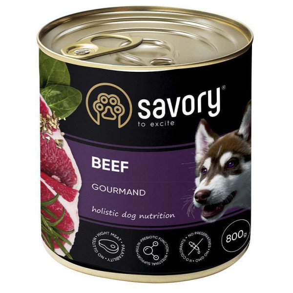 Вологий корм для дорослих собак Savory, з яловичиною, 800 г