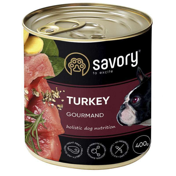 Вологий корм для дорослих собак Savory, з індичкою, 400 г