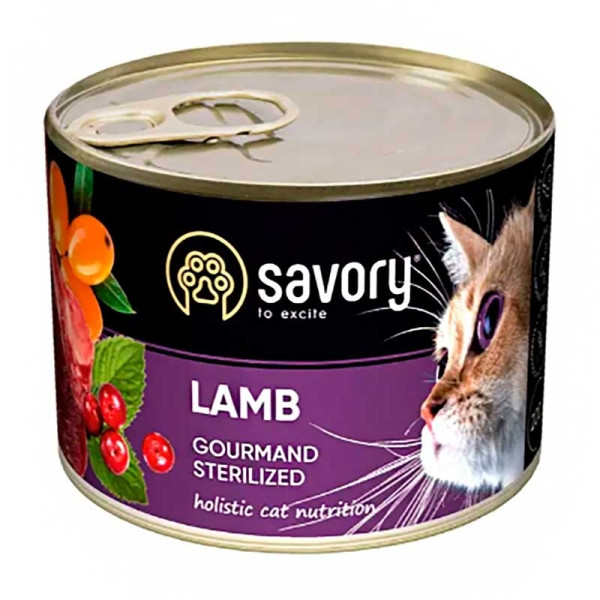 Вологий корм для стерилізованих котів Savory, з ягням, 200 г