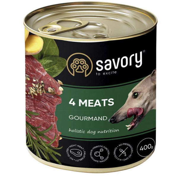 Вологий корм для дорослих собак Savory, з чотирма видами м'яса, 400 г