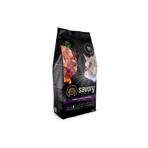 Сухий корм для кастрованих котів Savory Adult Cat Steril Fresh Lamb and Chicken зі свіжим м’ясом ягняти та куркою, 2 кг
